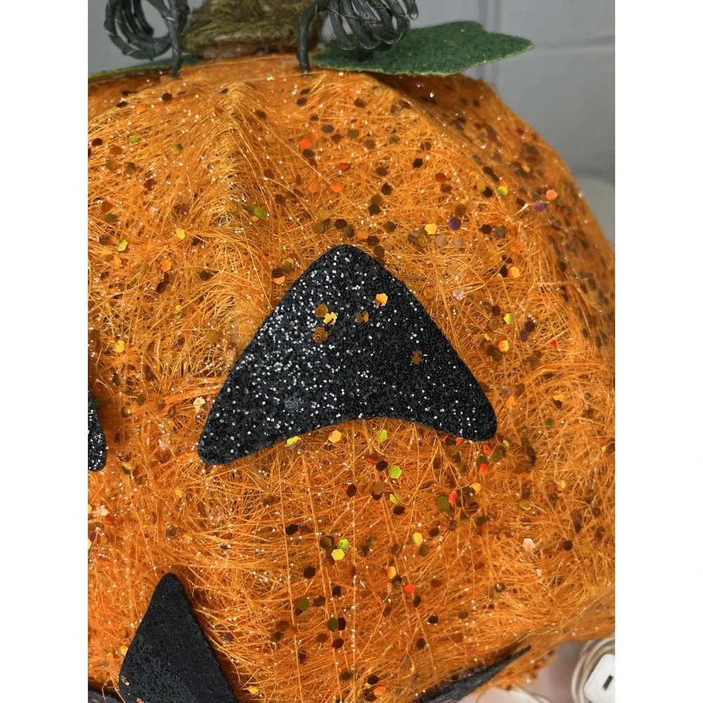 Spun Spaghetti Light Up Pumpkin Halloween Glittery Jack O Lantern WORKS‎ Decor